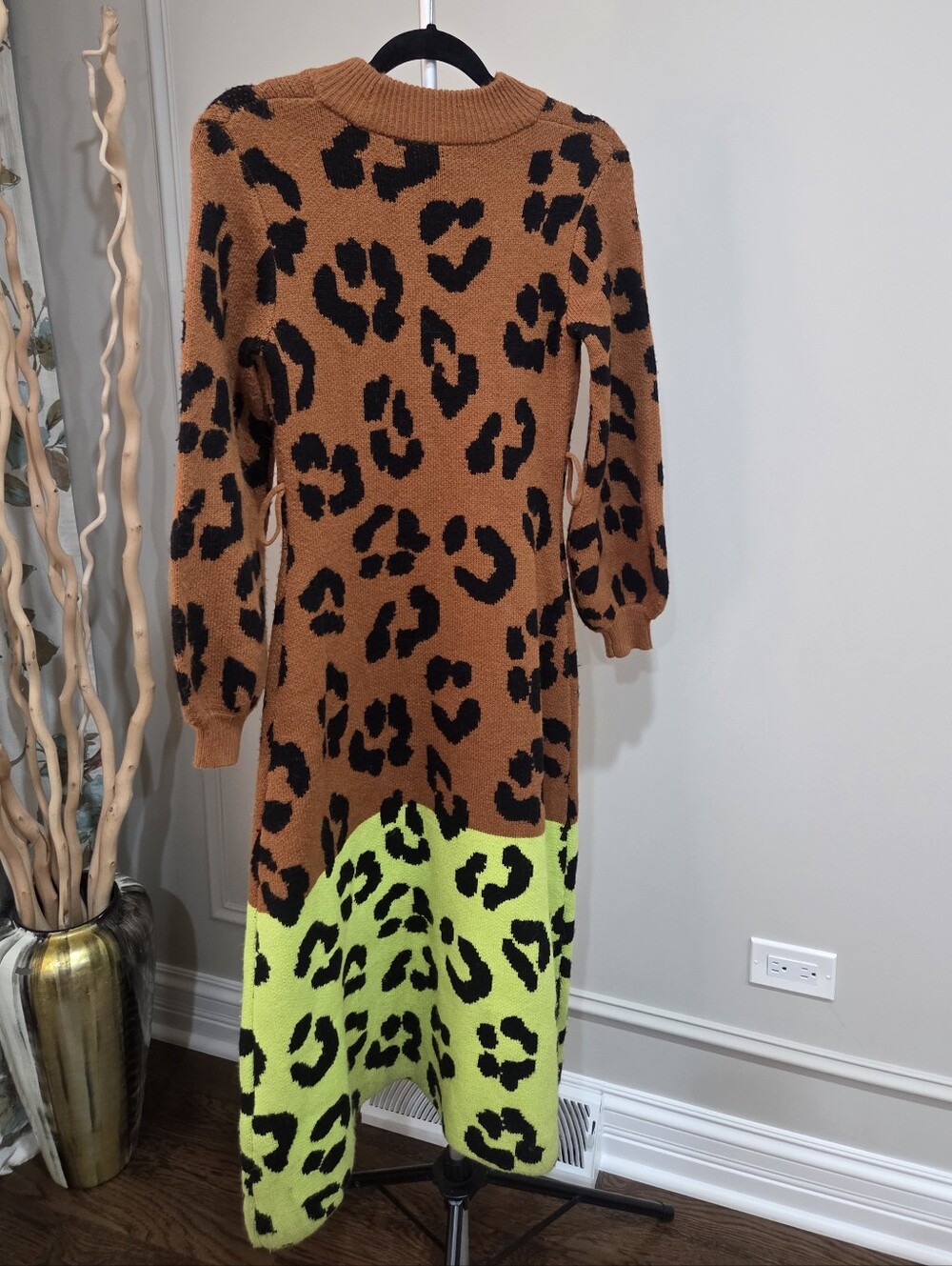 Farm × Anthropologie Cheetah Print Knit Sweater Dress Sz.XXS (Without Belt) - Picture 4 of 10
